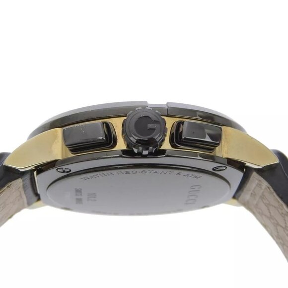 GUCCI G Chrono Watches 101.2 blackDial Stainless Steel/Embossed Leather Qu...